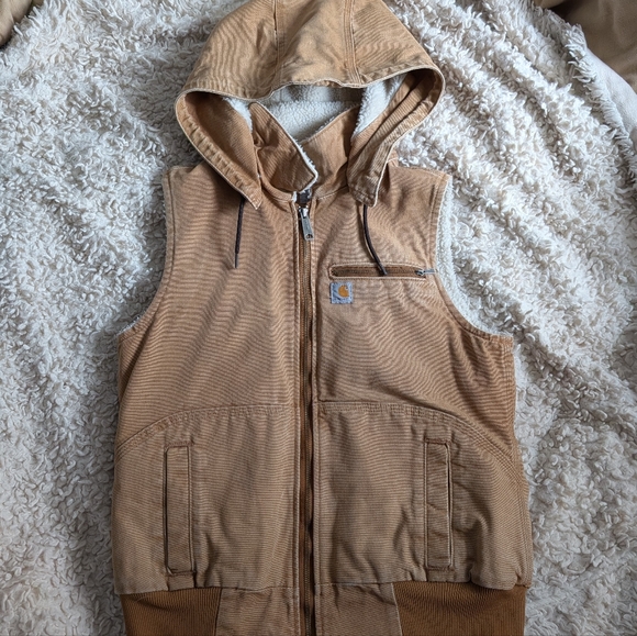 Medium Carhartt Sherpa-Lined Hooded Work Vest - Tan - Picture 2 of 9